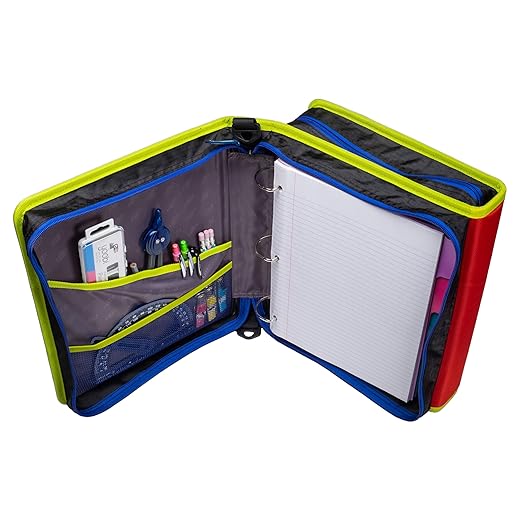 Case-it 6 Pack Z Shape Zipper Binder - Two Binders in One - Double Sided 1.5 Inch D-Ring - 500 Page Capacity - Comes with Shoulder Strap, Monster Design Z-176-ME-C-BLUR, Light Blue, Purple
