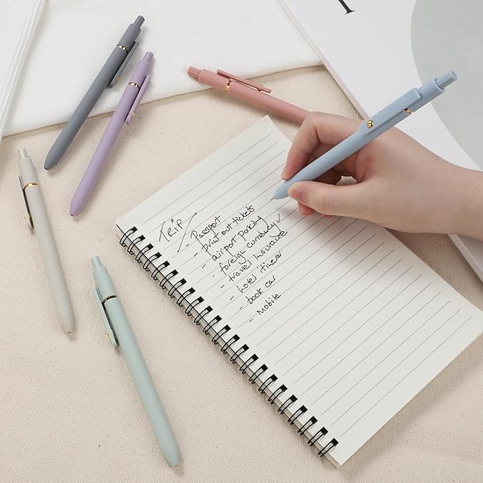 FIOVER Gel Pens - 6Pcs 0.7mm Fine Point Smooth Writing Pens, Black Gel Ink Journaling Supplies for Note Taking, Cute Aesthetic Office School Supplies Gifts for Women(6 Pcs Gold Morandi)