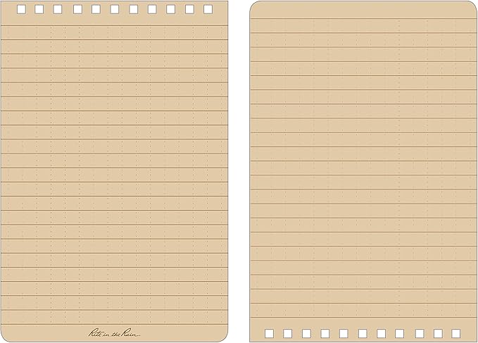 Rite in the Rain Weatherproof Top-Spiral Notebook, 4" x 6", Tan Cover, Universal Pattern, 3 Pack (No. 946T-3)