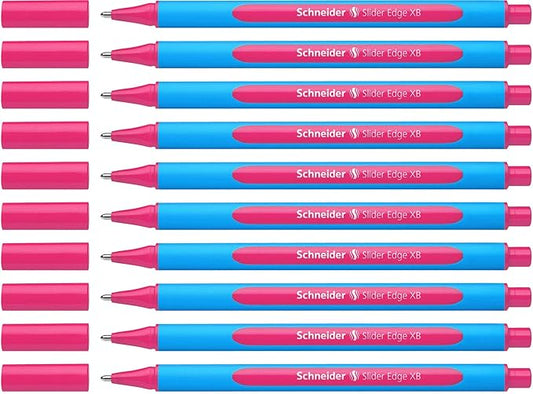 Schneider Slider Edge XB (Extra Broad) Ballpoint Pen, 1.4 mm, Light Blue Barrel, Pink, Box of 10 Pens (152209)