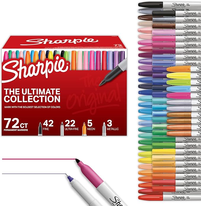 Sharpie Permanent Markers Ultimate Collection Ultra Fine And Fine Tip Markers Great For Teacher And Classroom Supplies Art Supplies Bulk Marker Set Assorted Colors 72 Count