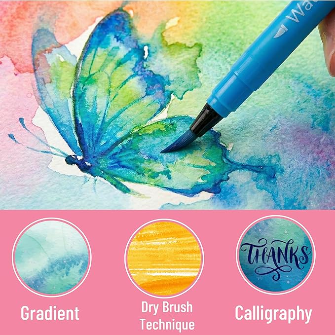 Mr. Pen- Watercolor Brush Pens, 36 Pack, Non-Toxic, Watercolor Markers with Flexible Paint Brush Pens for Coloring Books, Calligraphy, Blending, Journaling & Art Projects