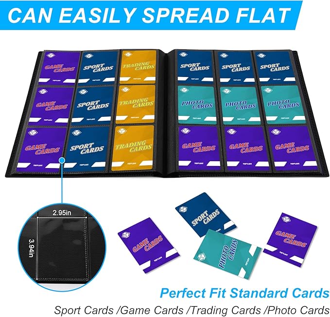 Trading Card Binder 9 Pocket, 360 Pockets Collectible Trading Card Album, Sports Card Binder for Standard Cards, Side Loading Card Folder for MTG Sports Baseball TCG Football Basketball Cards Black