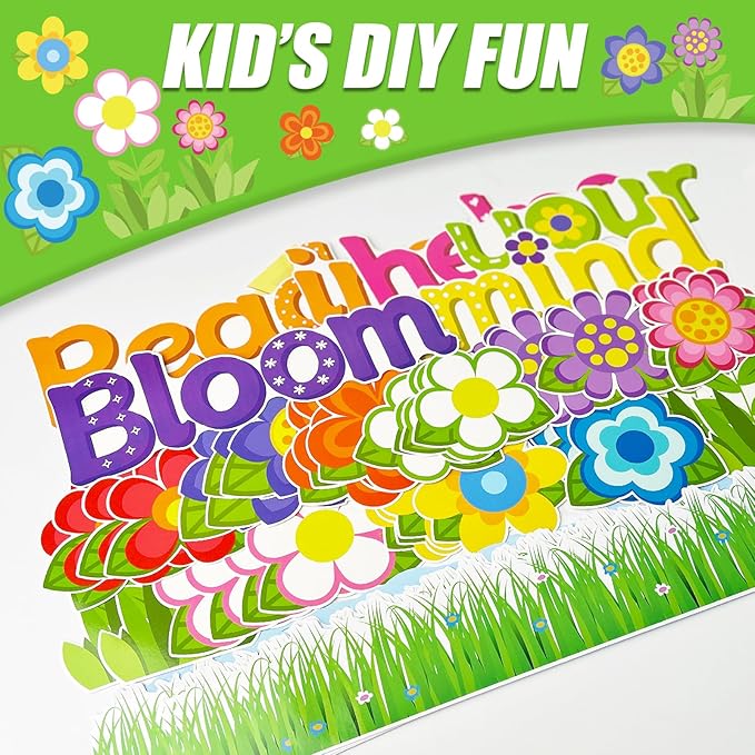 Spring Flowers Bulletin Board Decorations Set,Spring Classroom Decor Colorful Flowers Cutouts Bulletin Board for Spring Holiday Party School Classroom Home Window Wall Decor Supplies