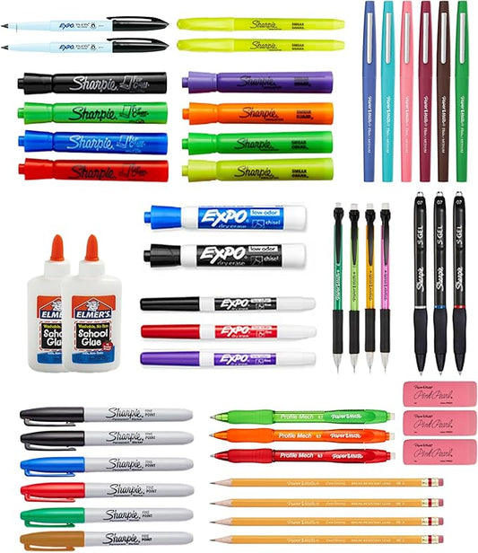 Sharpie School Supplies Variety Pack, BTS Teacher Pack, Expo, Paper Mate, Elmer’s Glue Sticks, Pourable Glue, Pencils, Dry Erase Markers, Highlighters, and More, 48 Count