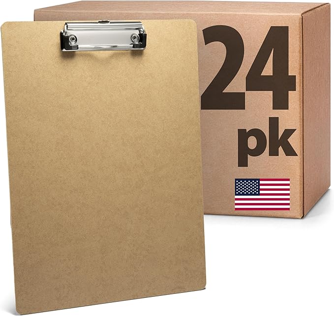 Officemate Recycled Wood Clipboards, Low Profile Clip, 24 Pack Clipboards, Letter Size (9 x 12.5 Inches), Brown (83824)