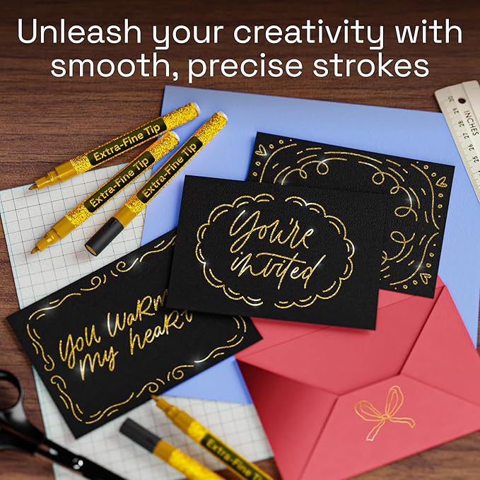 ARTISTRO 2 Glitter Gold Acrylic Paint Markers - 0.7mm Extra Fine-Tip Paint Pens - Perfect for Crafting, Art Projects, & More