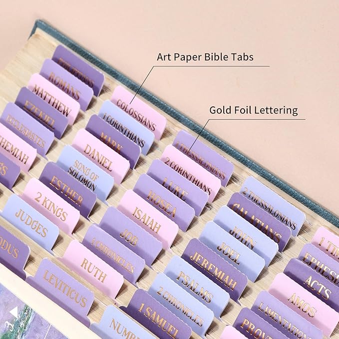 Bible Tabs, 66 Gold Foil Lettering Chapter Labels + 39 Blank Water Lilies Theme Laminated Index Tabs with Alignment Ruler, Bible Journaling Study Supplies for Women & Men, Bible Sticker Accessories