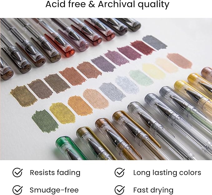 OfficeGoods Green Gel Pens with Refills – Adult Coloring Journaling Art – Medium 0.8-1.0mm Tips – Non-Toxic Gel Pens Set – Quick Dry Smudge-Free 24 Pack Colors