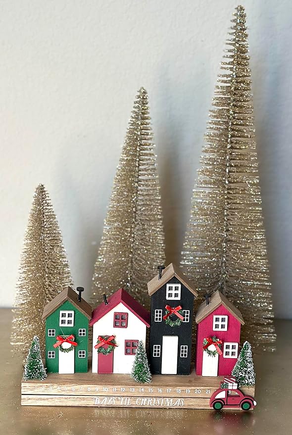 RAZ Imports Set of 3 Bottle Brush Trees – 17”, 14”, 9” Modern Christmas Holiday Winter Décor – Glittery Tabletop Mini Trees for Home Office Shelf Desk Mantel Fireplace Decoration (Gold Glittered)