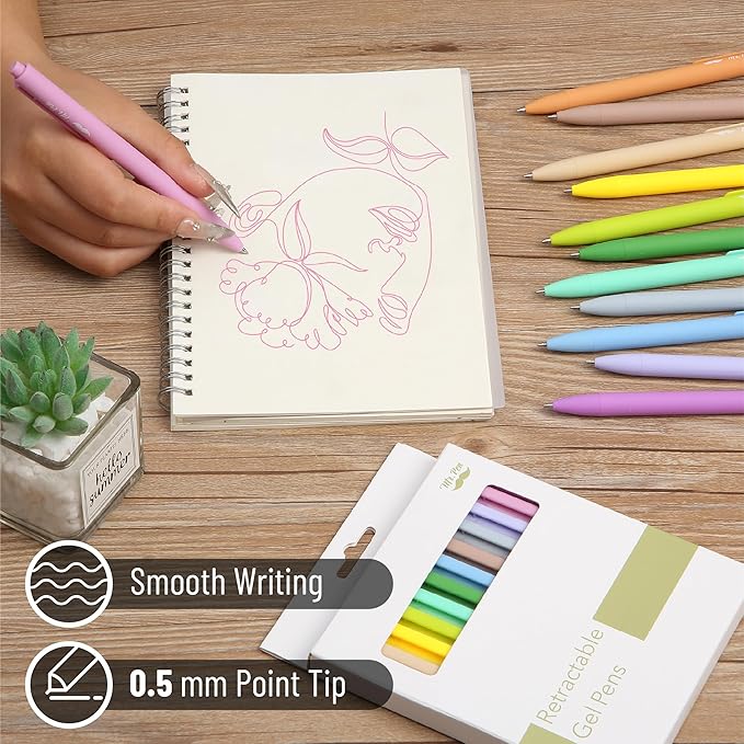 Mr. Pen- Retractable Gel Pens, 12 Pack, Light Vintage Ink Colors Gel Pens Fine Point, Fast Dry