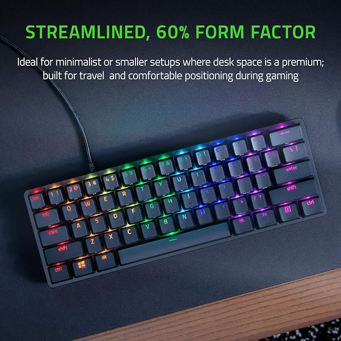 Razer Huntsman Mini 60% Gaming Keyboard: Clicky Optical Switches - Rapid Trigger Mode - Chroma RGB Lighting - PBT Keycaps - Onboard Memory - Snap Tap - Classic Black