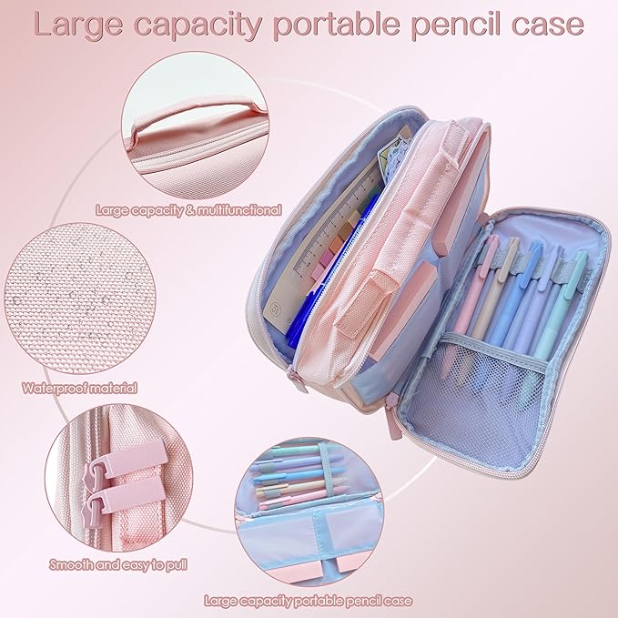 J6&H6 Complete Bible Study Supplies Journaling Kit with Tabs, Highlighter and Color Pens,Multi Functional Pencil case.Study Group Essentials Accessories Set for Women, Beginner Christian Gifts(Pink)