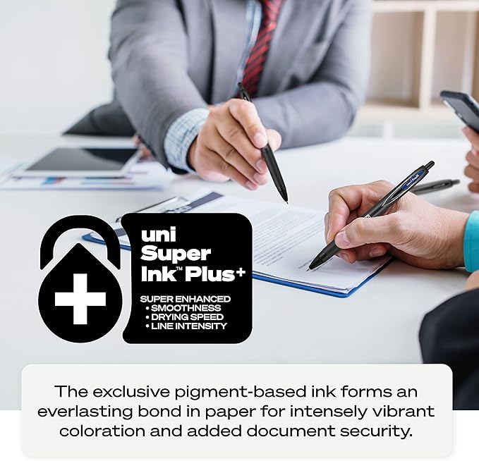 Uni-Ball 207+ Black Retractable Gel Pens 2 Pack with Micro 0.5mm Points, Fraud Proof Office, Nursing, Business, School, Bible Pens