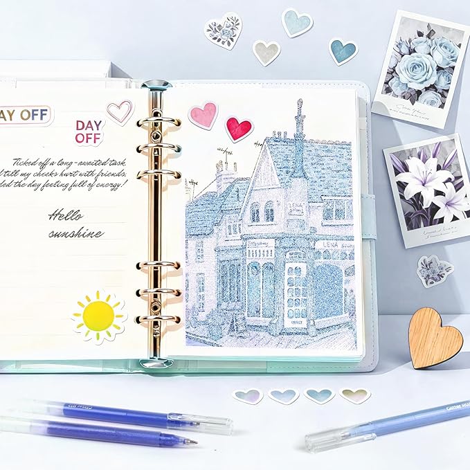12 Blue Glitter Gel Pens Set, 1.0 mm Fine Point for Black Paper & White Paper, Large Capacity Pens for Journaling, Adult Coloring Books, Drawing, Note Taking, Highlighting