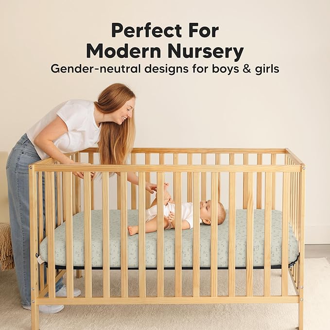 2-Pack Waterproof Crib Sheets for Boys, Girls - 52x28 Fitted Organic Cotton Baby Crib Sheets, Toddler Mattress Protector Cover, Washable, Soft & Durable Baby Bedding Essentials(Pine Grove)