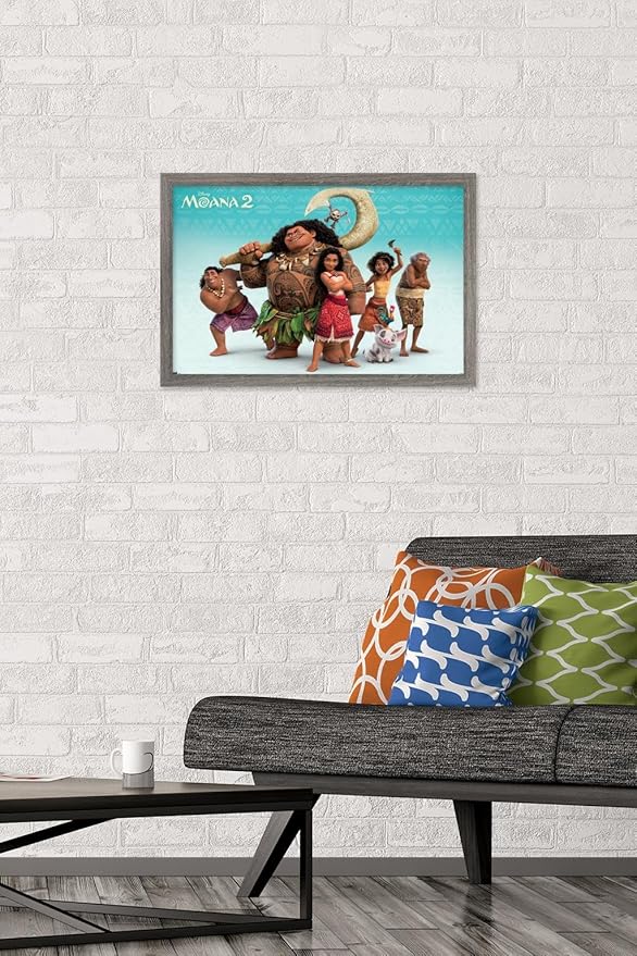 Disney Moana 2 - Group Wall Poster, 22.4L" x 14.7W", Barnwood Framed Version