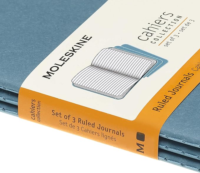Moleskine Cahier Journal, Soft Cover, Pocket (3.5" x 5.5") Ruled/Lined, Brisk Blue, 64 Pages (Set of 3)