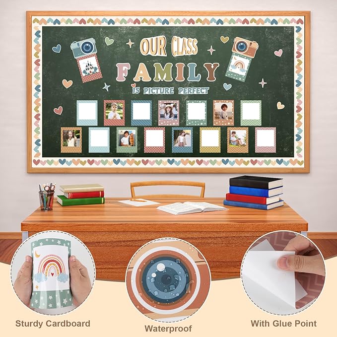 85PCS Our Class is a Family Bulletin Board, Boho Classroom Bulletin Board Decorations Sets, Boho Classroom Decor Welcome Picture Frame Theme Sets for Teachers Chalkboard Wall Door Decoration