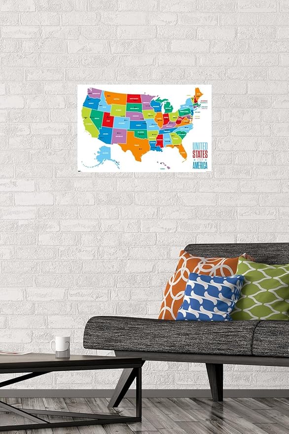 Trends International Map - United States Of America 2022 Wall Poster, 14.725" x 22.375", Premium Poster & Mount Bundle