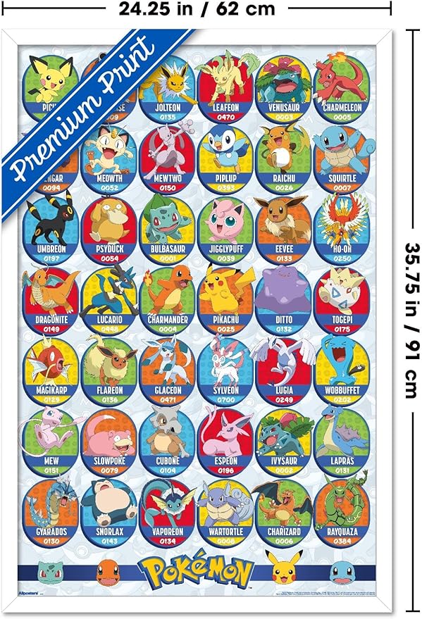 Pokémon: All-Time Favorites - Grid Wall Poster, 34L" x 22.4W", White Framed Version