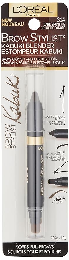 L'Oreal Paris Brow Stylist Kabuki Blender Brow Crayon, Dark Brunette, 0.05 oz.