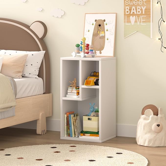 VECELO Small White Bookshelf, 3 Cube Shelf, Fits Tallest Hardcovers, Horizontal Available, Modern Storage Organzier for Small Spaces, Kids, White