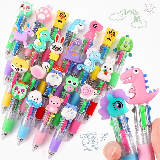 arscniek 24Pcs Multicolor Pen in One, 4-in-1 0.5mm Fine Point Cute Pens, Fun Kawaii Ballpoint Pen for Children's Party Favors, Classroom Prizes, Teacher School Supplies, Bulk Gifts for Students