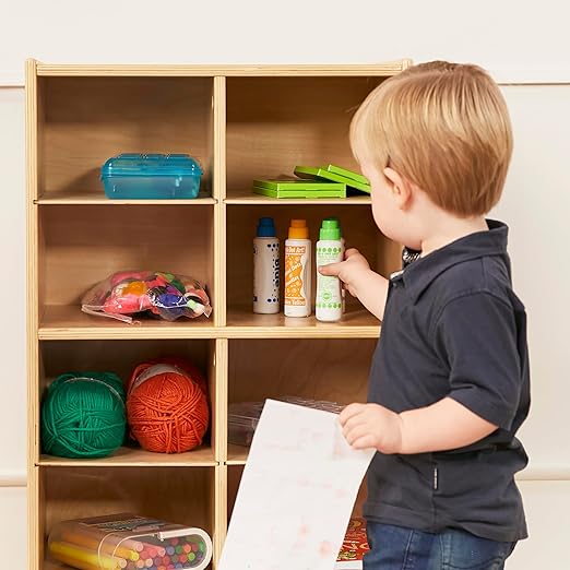 ECR4Kids 10 Cubby Mobile Tray Storage Cabinet, 5x2, Classroom Furniture, Natural