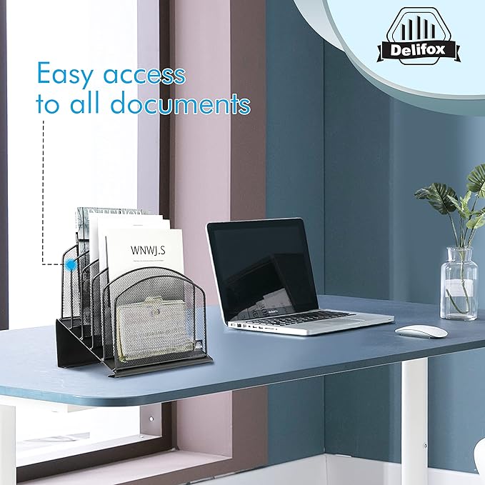 2 Pack Inclined Desk File Organizer, 5 Slot Desktop File Folder Holder Document Holder Sorter Organization and Accessories for Office School Classroom