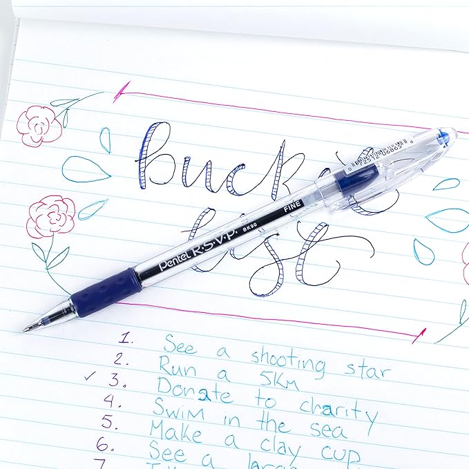 Pentel RSVP Ballpoint Pen, (0.7mm) Fine Line, Blue Ink, Box of 12 (BK90-C)
