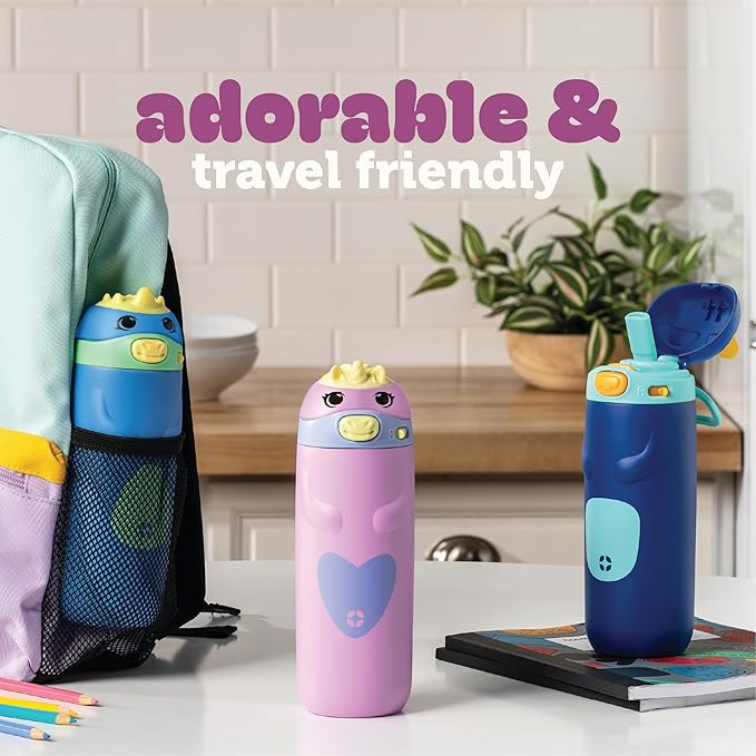 Ello Ellies 12oz Vacuum Insulated Stainless Steel Kids Water Bottle with Straw and Built-in Carrying Handle and Leak-Proof Locking Lid for School Backpack, Lunchbox and Outdoor Sports, Dog (Pack of 6)