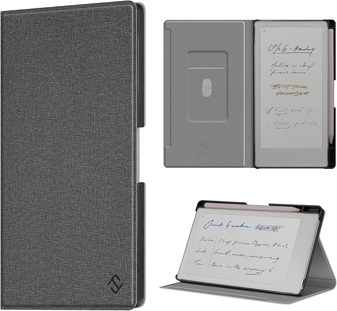 Fintie Case for 7.3" Remarkable Paper Pro Move 2025, [Built-in Pen Holder] PU Leather Hard Back Shell Flip Standing Cover Auto Wake/Sleep with Card Slot, Gray