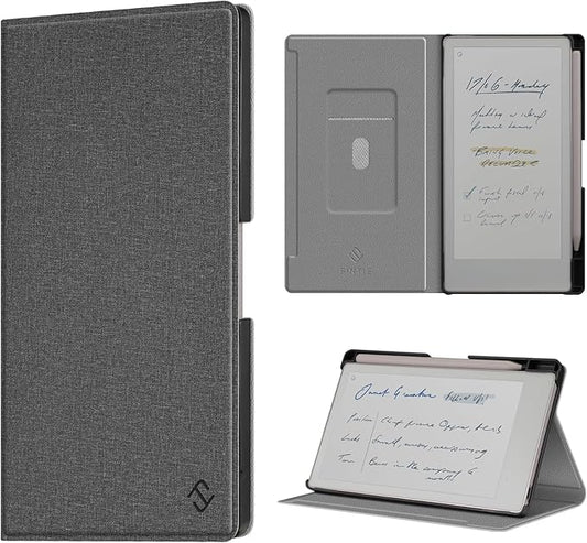 Fintie Case for 7.3" Remarkable Paper Pro Move 2025, [Built-in Pen Holder] PU Leather Hard Back Shell Flip Standing Cover Auto Wake/Sleep with Card Slot, Gray