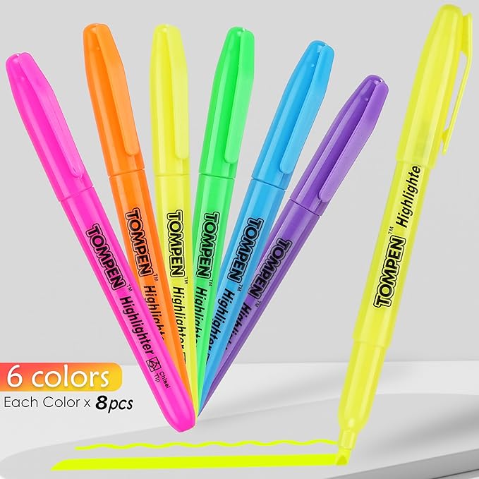 Highlighters Bulk 48 Pack–6 Assorted Colors No Bleed Chisel Tip High Lighter Markers Set for School,Office,Bible Study, Journaling–Smear-Free,Quick Dry Fluorescent Pens for Teachers