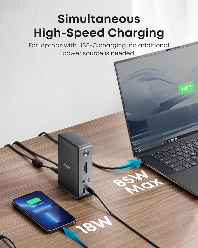 Anker Laptop Docking Station, 13-in-1 USB-C Docking Station, Triple Display with 2xHDMI and 1xDP, 10 Gbps USB-C and 5 Gbps USB-A Data, Ethernet, Audio, SD, 85W Charging for Dell, HP, Lenovo and More