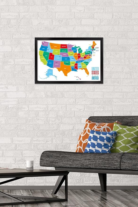 Trends International Map - United States Of America 2022 Wall Poster, 14.725" x 22.375", Black Framed Version