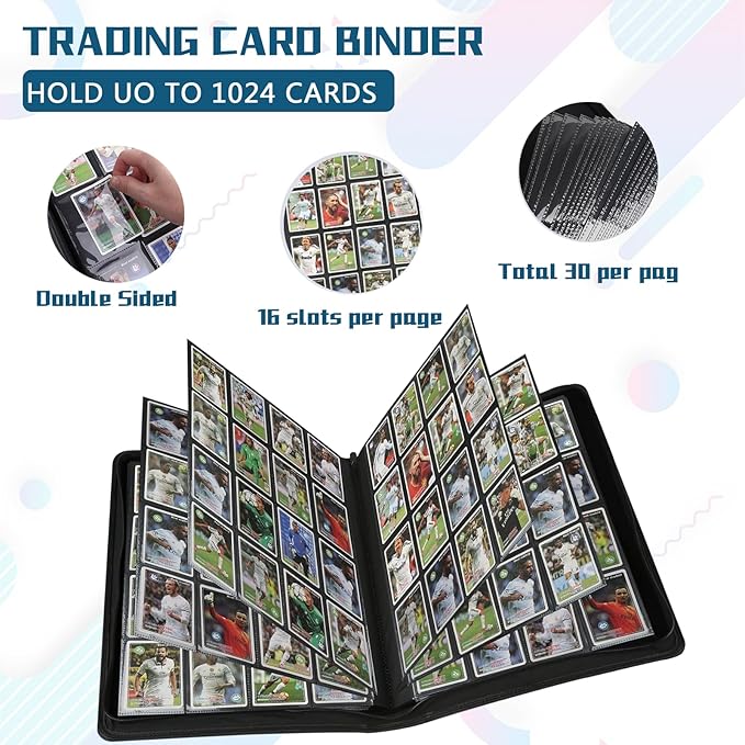 1024 Pocket Card Binder,16 Pocket Trading Card Binder，Side Loading Collectible Card Albums for MTG, for TCG Football, Sports, Game Cards Blue