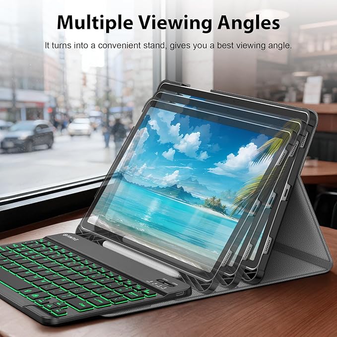 Fintie Backlit Keyboard Case for Samsung Galaxy Tab S10 Lite/ S10 FE/ S9 FE 5G 10.9 Inch/Tab S9 11 Inch with S Pen Holder, Detachable 7-Color Backlight Bluetooth Keyboard Protective Stand Cover, Black