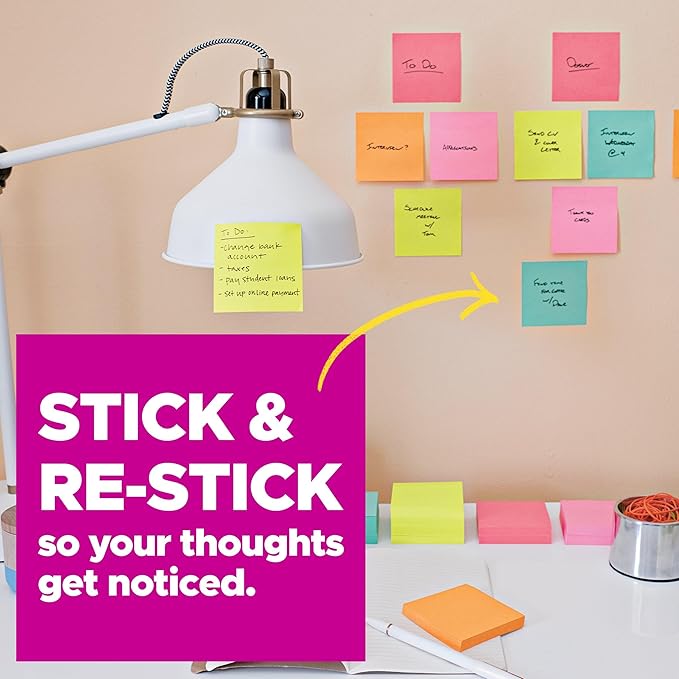 Post-it Super Sticky Lined Notes, 3 Sticky Note Pads, 4 x 6 in., Ideal for Organization in Your Dorm, Home or Office, Playful Primaries Collection