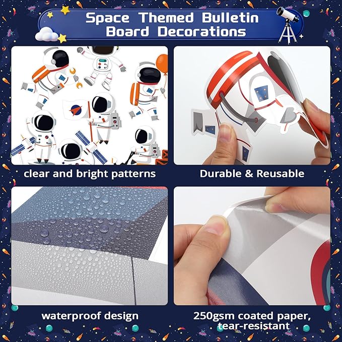Outer Space Bulletin Board Decorations Set, 118 Pcs Classroom Decor Astronaut Planet Cutouts Kids with Galaxy Borders Space Themed Back to School Decorations for Classroom Chalkboard Decoration