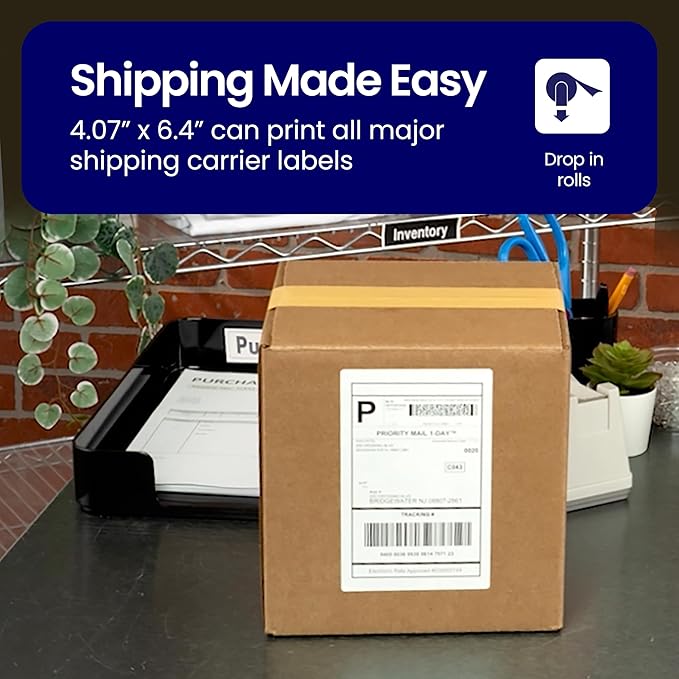 Brother Genuine DK-124712PK Die-Cut Large Shipping Labels, 4.07 in x 6.4 in (103 mm x 164 mm), White Paper Labels, 180 per Roll, 12 Rolls per Box, for use with Select Brother QL Label Printers