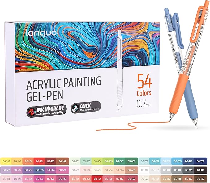 Acrylic Gel Pens for Coloring, 54 Colors Click Acrylic Paint Pens Set with 0.7mm Tip for Adult Coloring, Colored Gel Pens for Black Paper, Rock, Glass, Fabric, DIY and Art Crafts Supplies