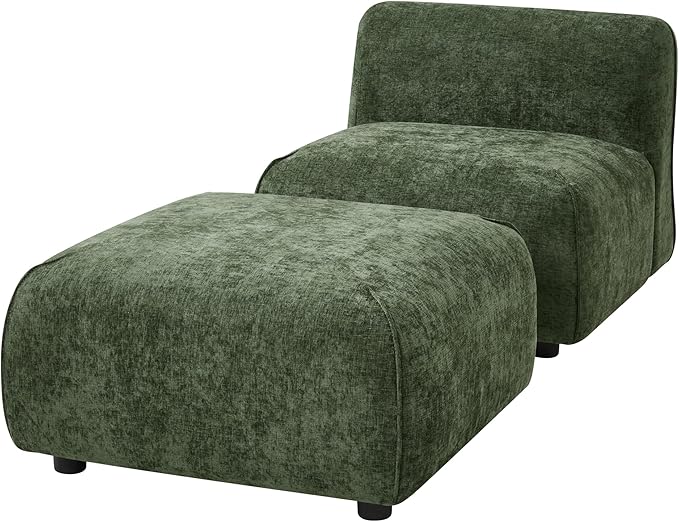 Christopher Knight Home Milio Modern Accent Chair with Ottoman Foot Rest, Wooden Frame Club Chair and Ottoman, Comfy Living Room Lounge Chair with Coffee Table, Single Sofa and Footstools, Green