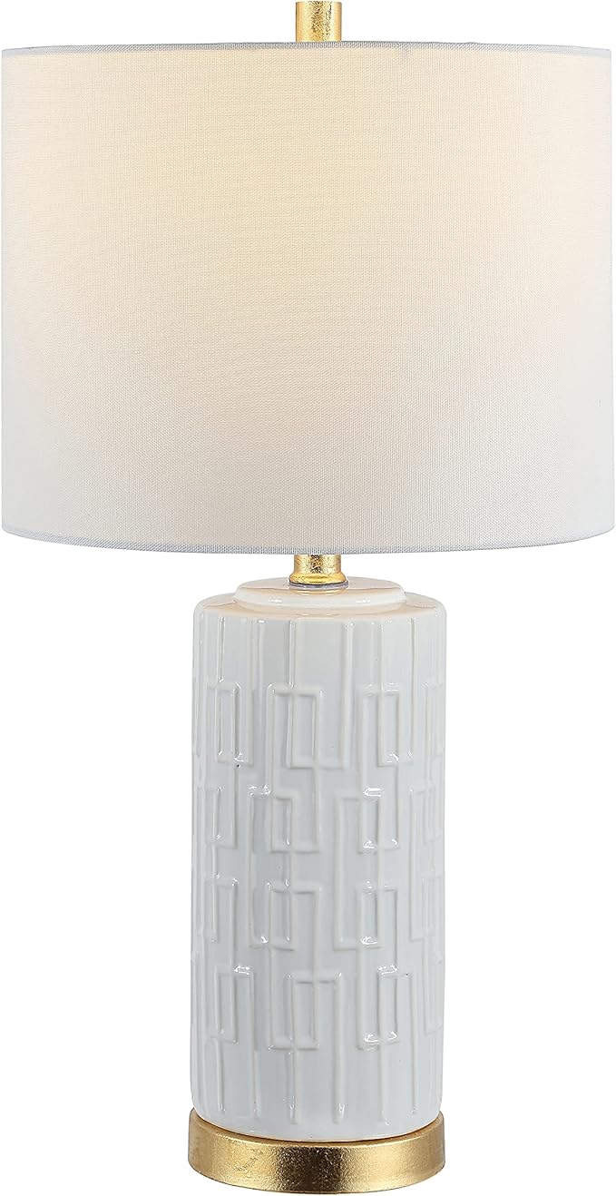 SAFAVIEH Lighting Collection Phoenix Modern Contemporary White Ceramic 25-inch Bedroom Living Room Home Office Desk Nightstand Table Lamp (LED Bulb Included)