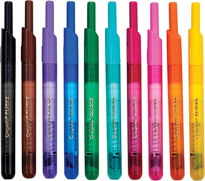 Crayola Clicks Retractable Tip Markers (10ct), Stocking Stuffers for Kids & Toddlers, Cone Tip Washable Art Marker Set, Coloring Book Supplies, No Dry, 3+ (Pack of 2)