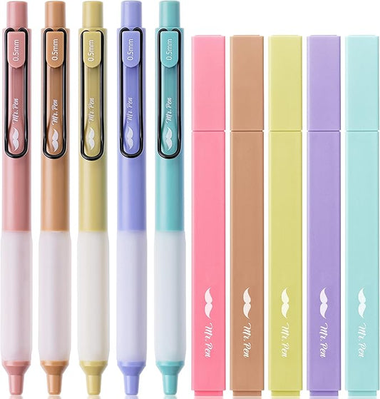 Mr. Pen- Aesthetic Highlighters and Gel Pens, 10 Pack, Morandi Color Highlighters, Assorted Color Gel Pens