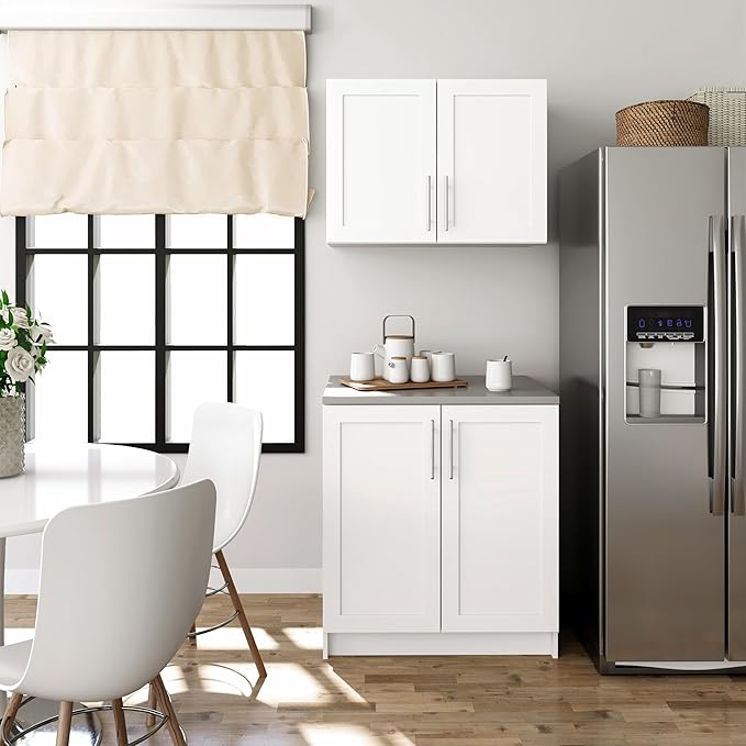 Prepac Elite 24" H Wall Cabinet with Panel Doors, White Storage Cabinet, Bathroom Cabinet, Pantry with 1 Adjustable Shelf 16.75" D x 32" W x 24" H, WSUR-1002-1
