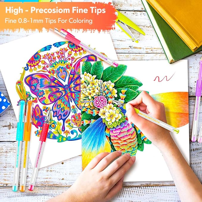 Soucolor Gel Pens for Adult Coloring Books, Deluxe 120 Pack-60 Colored Gel Pens, 60 Refills, with 40% More Ink, Art Markers Set, Black Case for Drawing Journaling Scrapbooking Art Kit Supplies