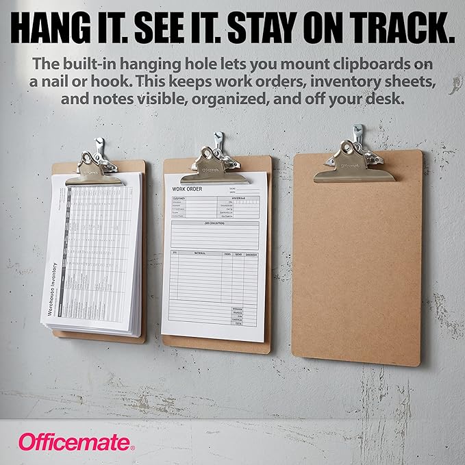 Officemate Recycled Wood Clipboard, Letter Size, 9" x 12.5" with 6" Clip, 3 Pack (83133),Brown